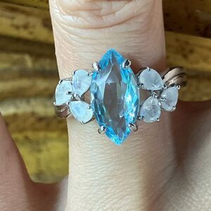 Sky Blue Topaz Rainbow Moonstone Sterling Silver Ring Size 8